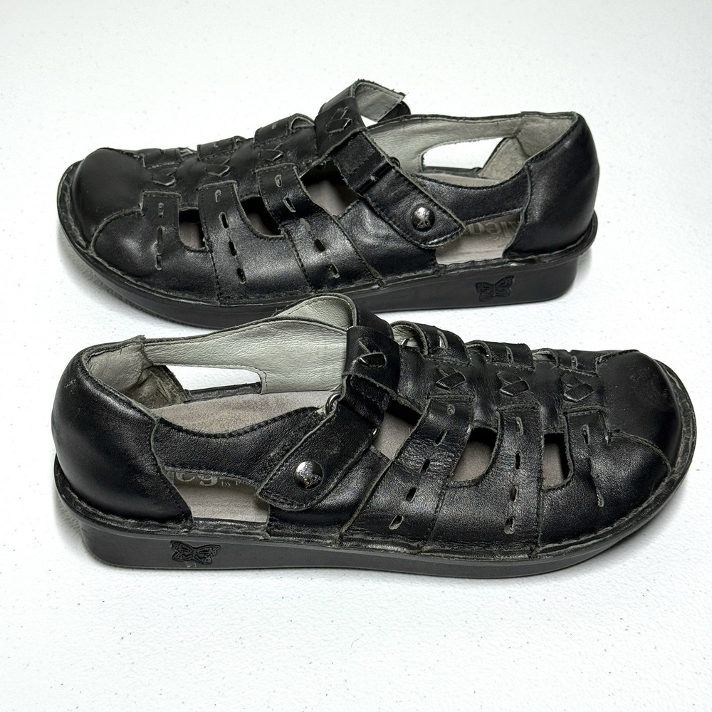 Alegria Pesca Sandals Womens Size 9 US 39 EU Black Leather Fisherman Shoes